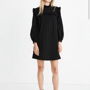 NWT Madewell Mock Neck Black Eyelet Mini Dress - S